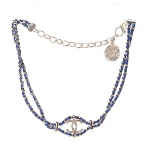 Chanel Metal Lambskin Blue Chain Link Choker Necklace - Picture 1 of 10